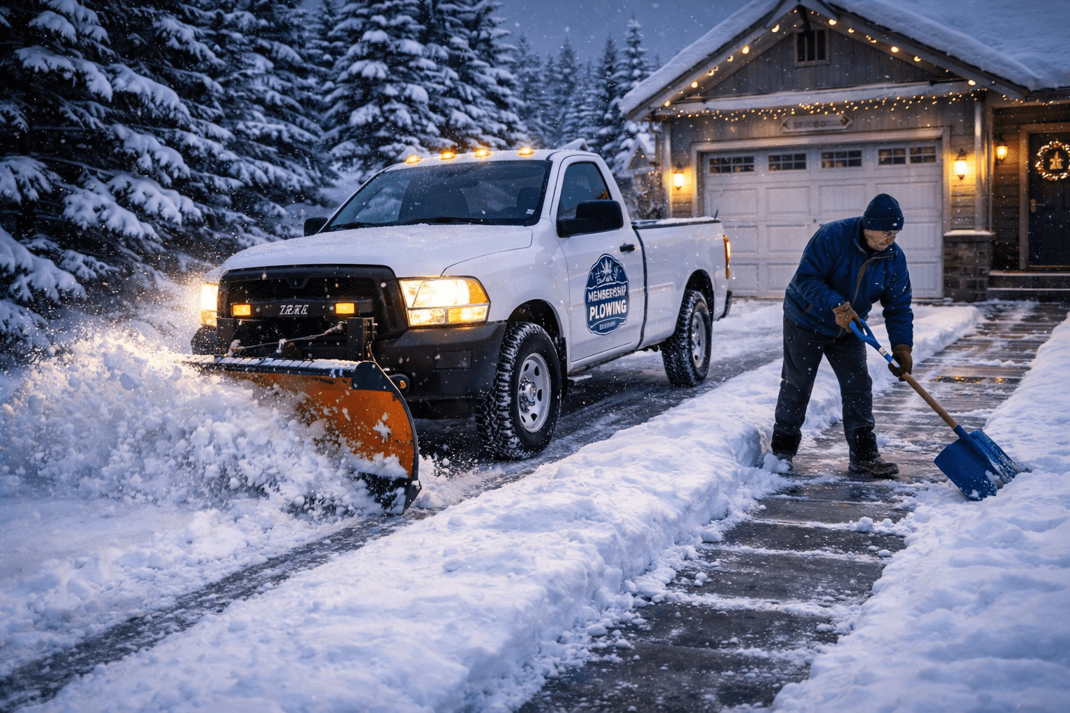 Membership Plowing Operator handling plowing by hand with vehicle on standby