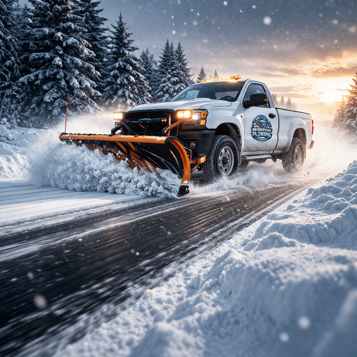 Plowing vehicle driving through the road